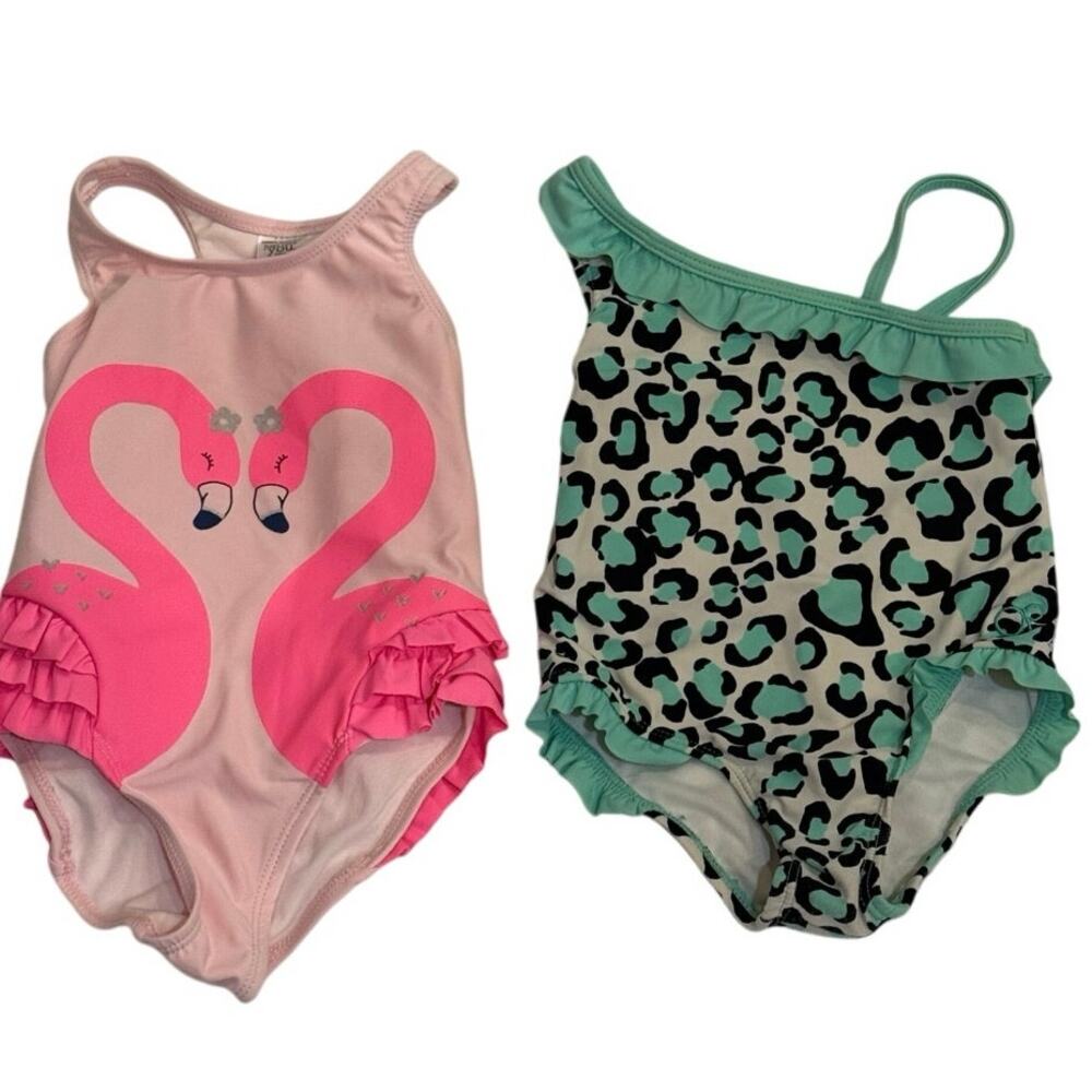 2T Swimsuit Bundle Flamingo Ruffle & Leopard Print One Piece Bathing Suits
